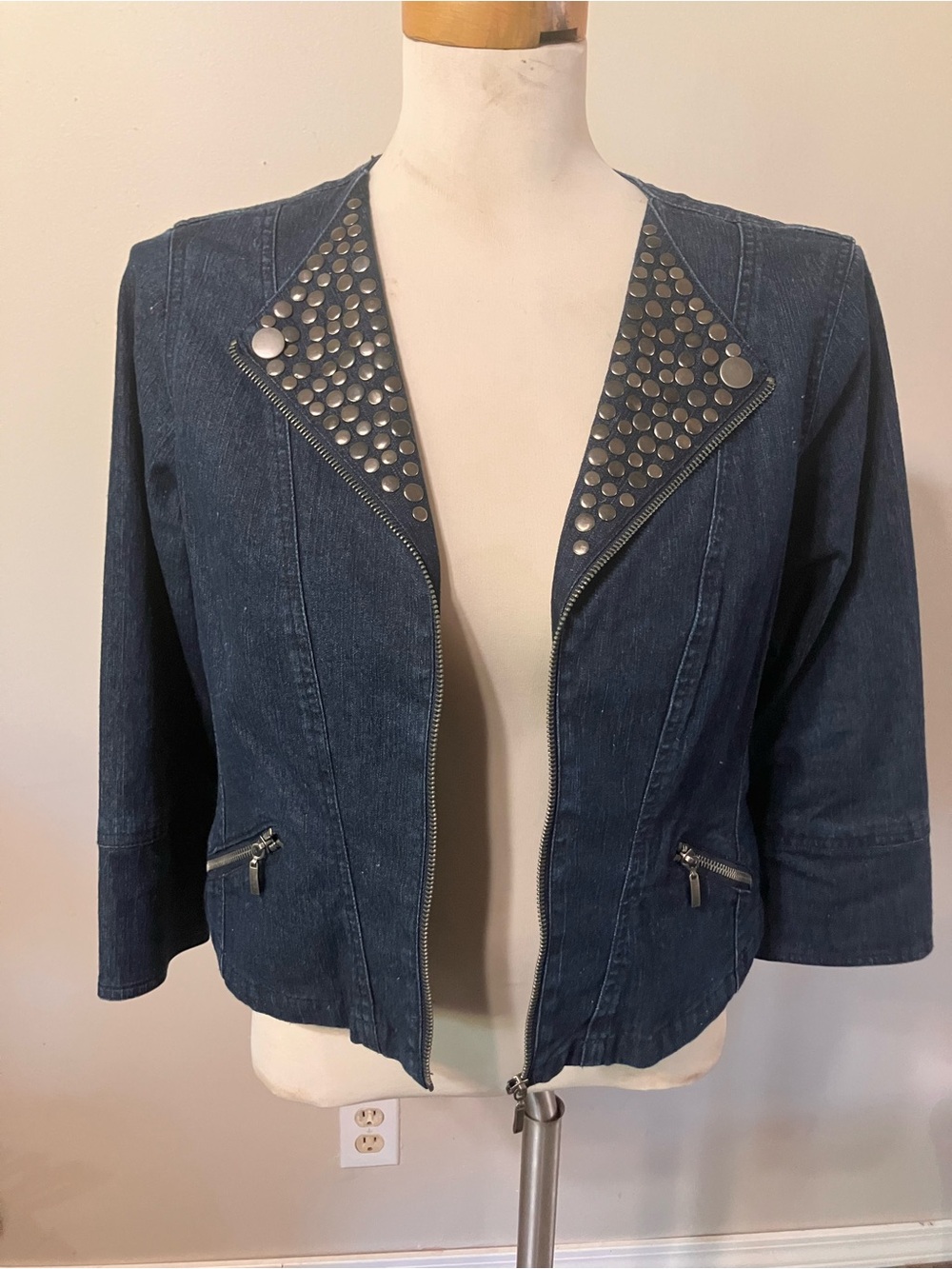 Ruby Rd. Dark Blue Denim Jacket with Stud-Accent Lapels